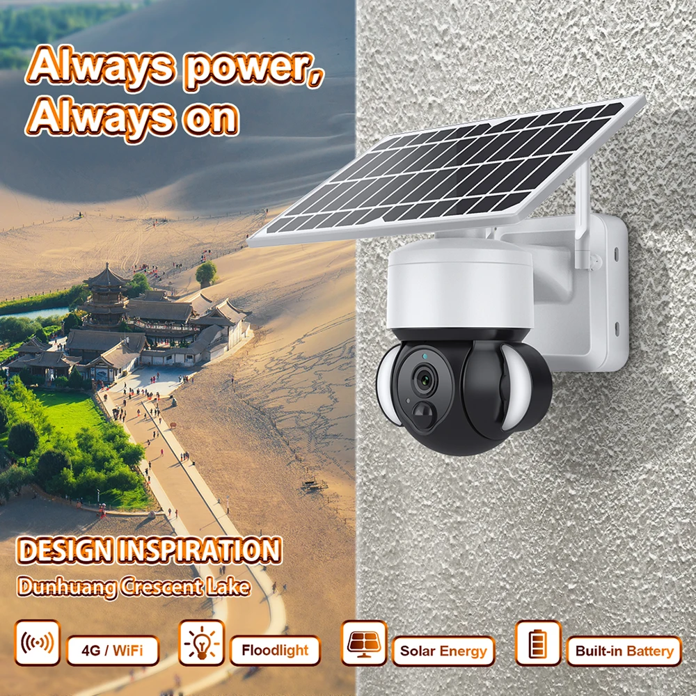 

4G Solar Security Camera Outdoor 360° PTZ Wireless Home IPCam Surveillance CCTV With Color Night Vision PIR Motion Detection