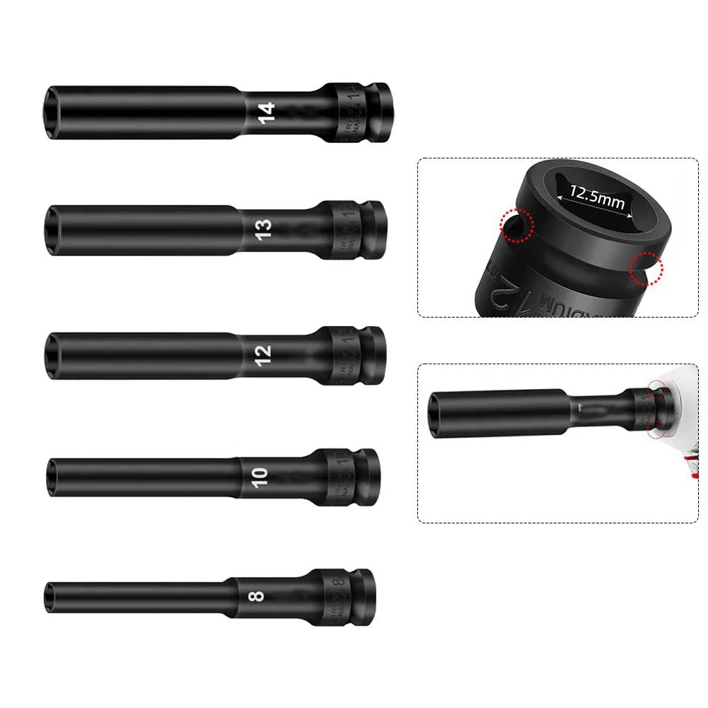 

5PCS 1/2inch Drive Impact Socket Wrench Hex Socket Head Adapter Deep Socket Spanner Converter 8-14mm Hand Tool Set Repair Tools