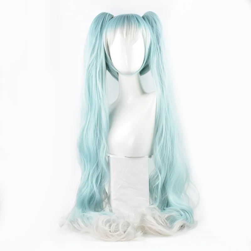 

Парик для косплея Miku из аниме постепенные белые волнистые волосы двойной конский хвост длинные термостойкие синтетические волосы на клипс...