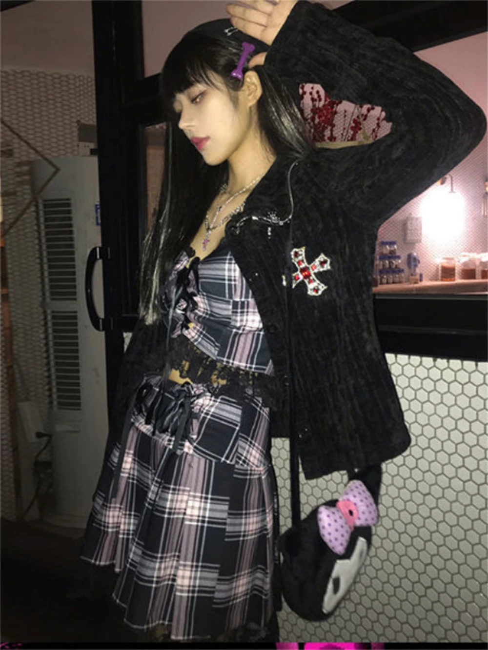 Женская куртка на пуговицах черная Готическая с длинным рукавом в стиле