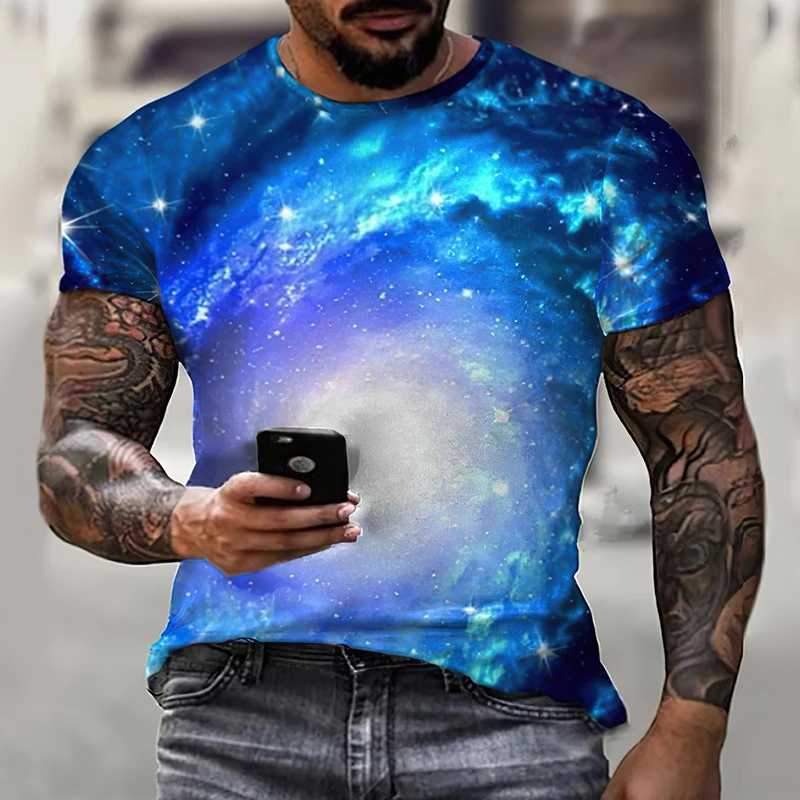 

Summer Men's Oversized T-shirt Lightning Cool 3D Digital Lightning Printing T-shirt Men's Short-sleeved Quick-drying Clothes
