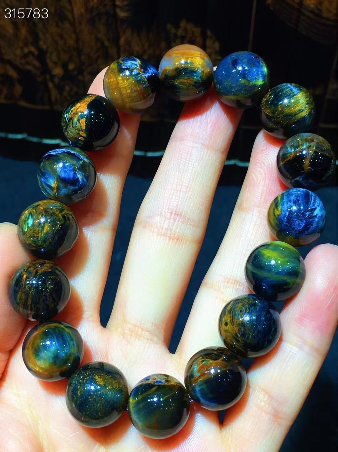 

Natural Blue Pietersite Round Beads Bracelet 13.2mm Jewelry Cat Eye Stretch Healing Bracelet From Namibia Women Men AAAAAA