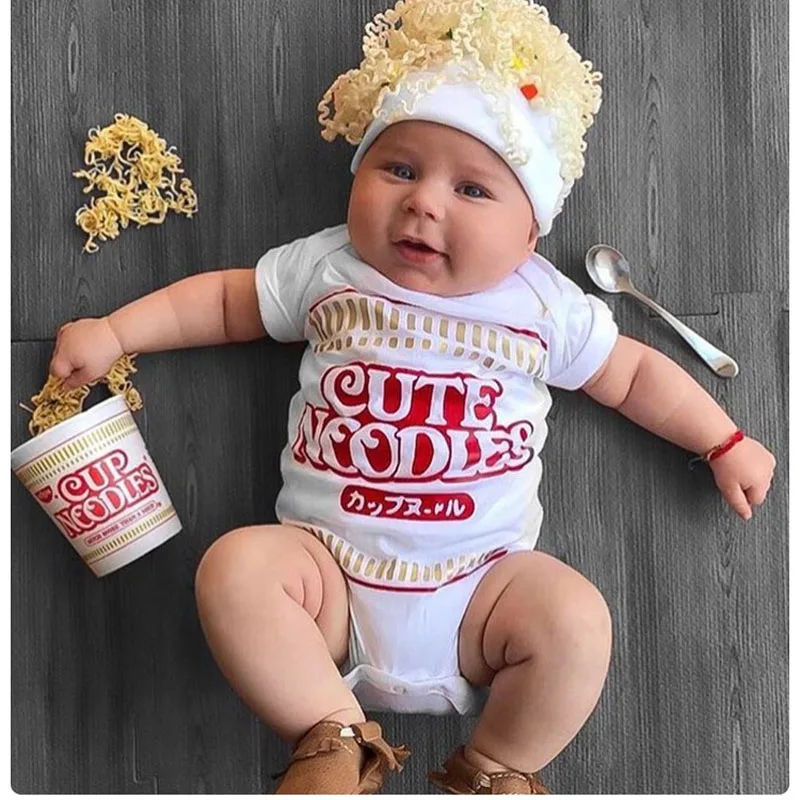 

2022 Autumn New Baby Cloths Short Sleeve CUTE NOODLES O-Neck Bodysuit