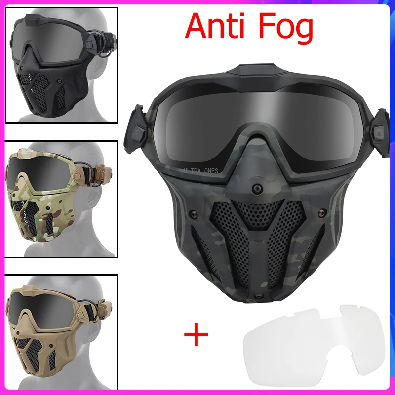 

Anti Fog Tactical Mask Full Face Paintball Airsoft Training Shooting Cs Wargame UV Protection Goggles and Mesh Masks Set