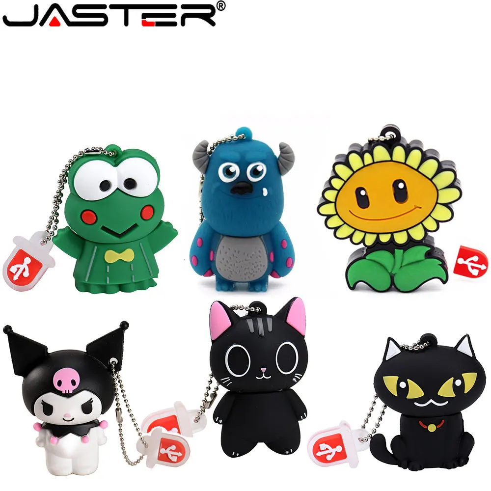 JASTER Cartoon A black cat USB 2.0 Flash Drive 100% Real Capacity 64GB 128GB Creativity Pen Drives Student Gifts Memory Stick