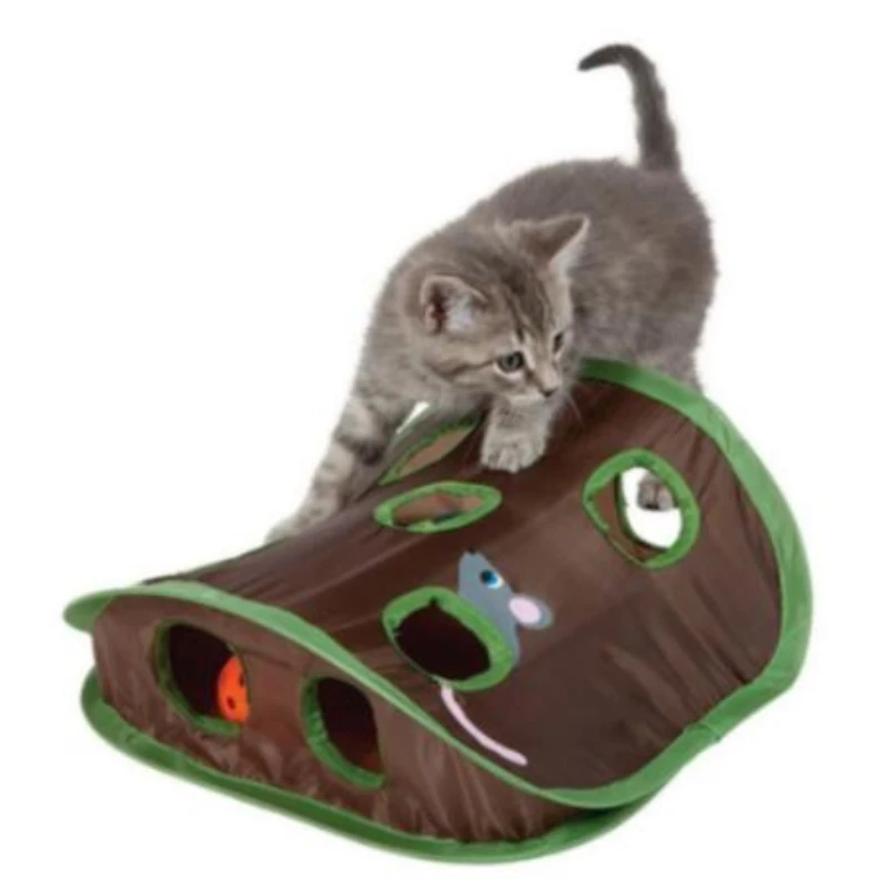 

Pet Cat Mice Game Intelligence Toy Bell Tent With 9 Hole Cats Playing Tunnel Foldable Mouse Hunt Toys Keeps Kitten Active Pets