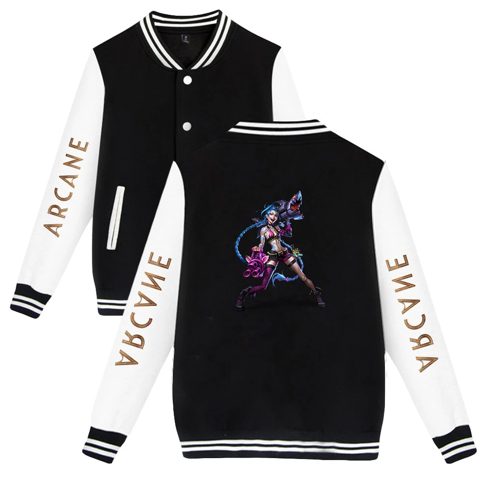 

Personality Anime Game Arcane Jinx spring pattern print baseball comfortable streetwear Harajuku style couple baseball jacket