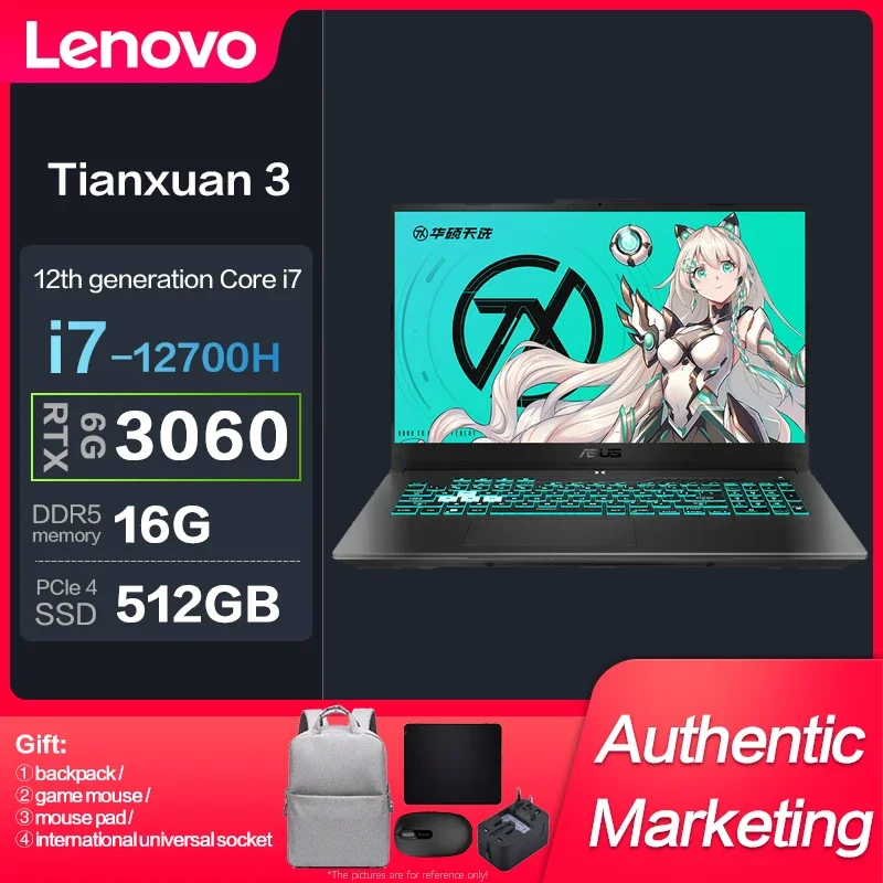 

New Genuine Asus TUF3 Gaming Laptop Intel I7-12700H RTX3060 15.6-inch E-Sports Game Notebook IPS Screen 2.5K 165HZ