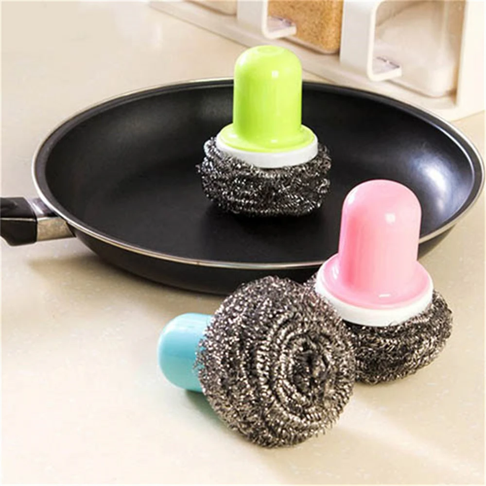 

Metal Scrubbing Pot Brush With Handle Household Use Decontamination Pot Brush Color Stainless Steel Colored Pot Brush Creativity