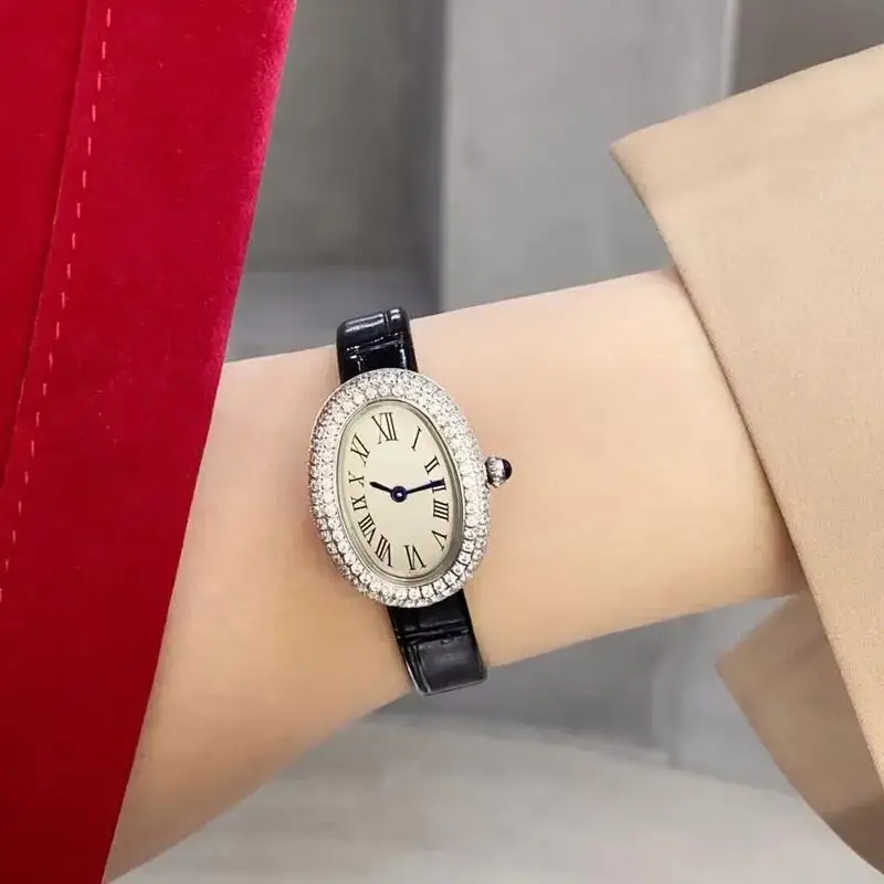 

Top Luxury Brand Original Quality Tonneau Diamond Quartz Watch Women Casual Belt Simple Hour Dial Clock Dress Leather Wristwatch