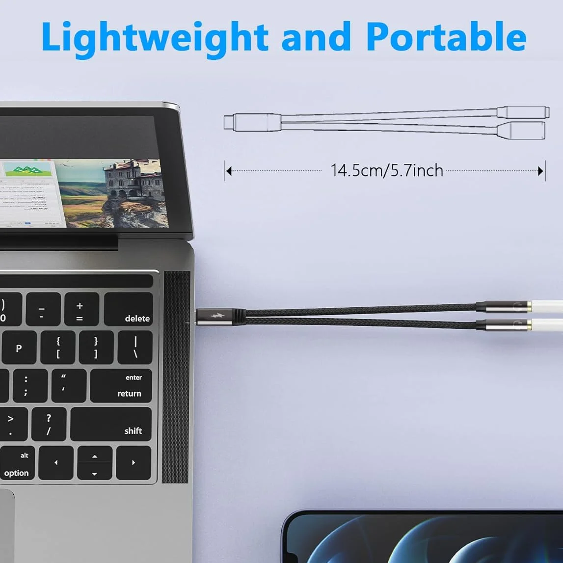 Фото USB-C адаптер-разветвитель для наушников с двумя разъемами 3,5 мм, Type-C на аудиоразъем для iPhone 16/15, iPad, Galaxy S24/23 №4