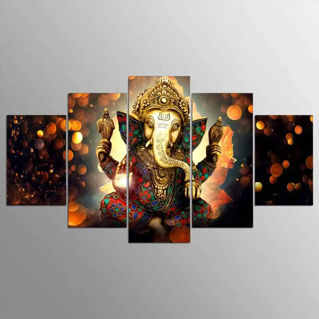 

Elephant Trunk God Canvas 5pcs Ganesa Art Printed Oil Painting Poster Picture for Home Office Wall Decor