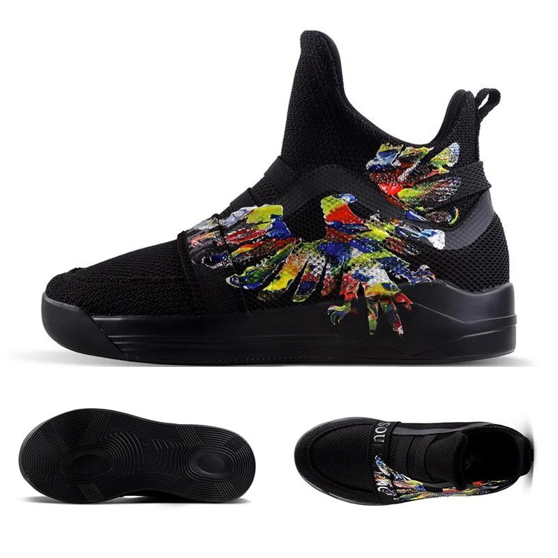 Soulsfeng Mesh Knit High Tops White Hawk Painted Union Black Hawk Comfortable Sneaker