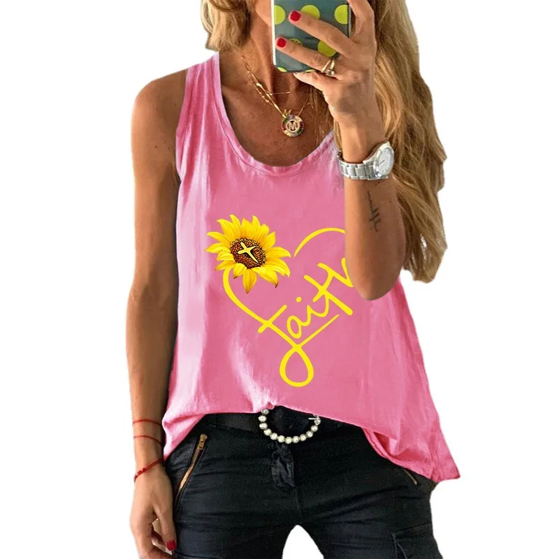 

Жилет женский Универсальный с надписью «Подсолнух», хлопковый модный топ без рукавов, пикантная майка в стиле Харадзюку, лето 100%