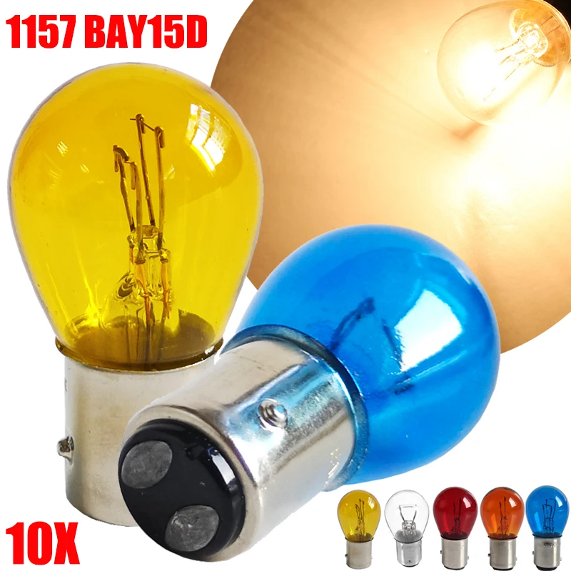 

10Pcs/Set 1157 BAY15D Car Indicator DC 12V Clear/Amber/Yellow/Blue/Red Halogen Lamp Bulbs Brake Reverse Turn Lamp Parking Light