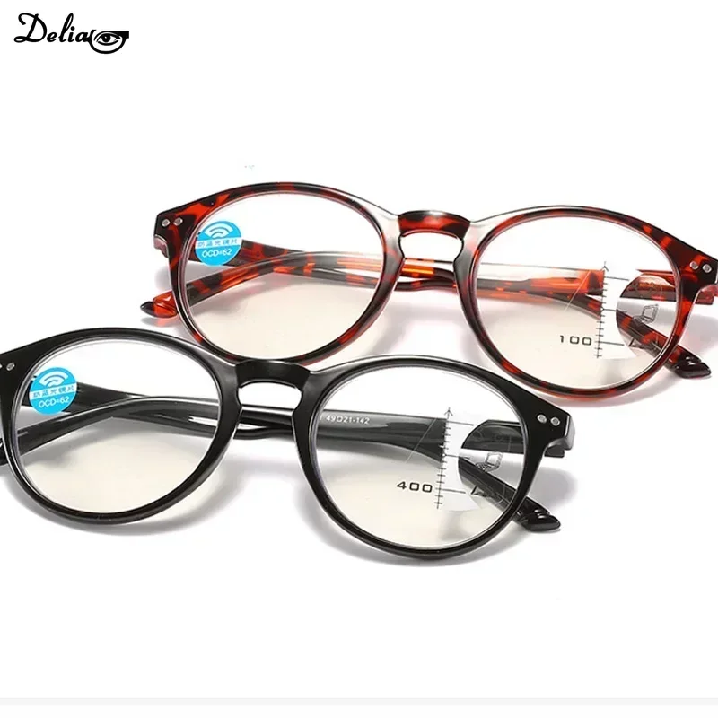 Multifocal Progressive Anti Blue Light Reading Glasses Fashion Round Men Women Presbyopic Eyeglasses Diopters
