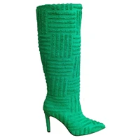 ladies green leather knee high boots print thin high heels ladies pointe toe party ladies high woman shoes high heels sexy
