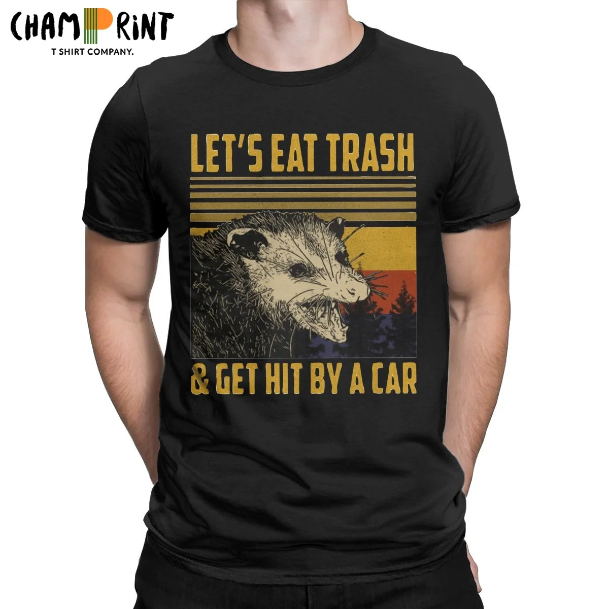 

Novelty Let's Eat Trash Get Hit By A Car T-Shirt for Men Round Neck Cotton T Shirt Opossum Short Sleeve Tee Shirt Adult Clothes