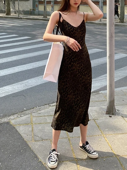 

Fashion Animal Print Sexy Dress Woman Sleeveless V-Neck Backless Dresses Streetwear Slim Cozy Spring Autumn New Vestidos