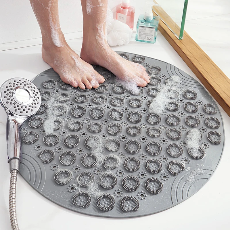 

Круглый нескользящий коврик для ванной, текстурированные безопасные коврики для душа с дренажными отверстиями, органайзер для ванной, силиконовый коврик на присоске для ванной комнаты