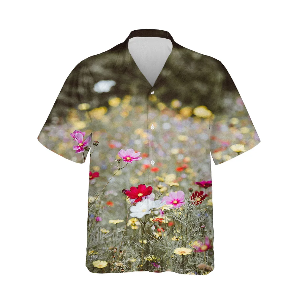 Jumeast Peony Flower Blouses Printing Pattern Summer Short Sleeve Mens Shirt Single Breasted Oversized Shirts For Men Streetwear
