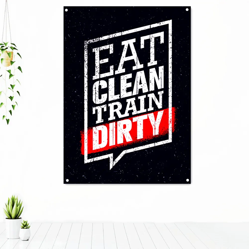 

EAT CLEAN TRAIN DIRTY Workout Motivational Poster Tapestry Wall Art Fitness Bodybuilding Exercise Banner Flag Gym Decoration