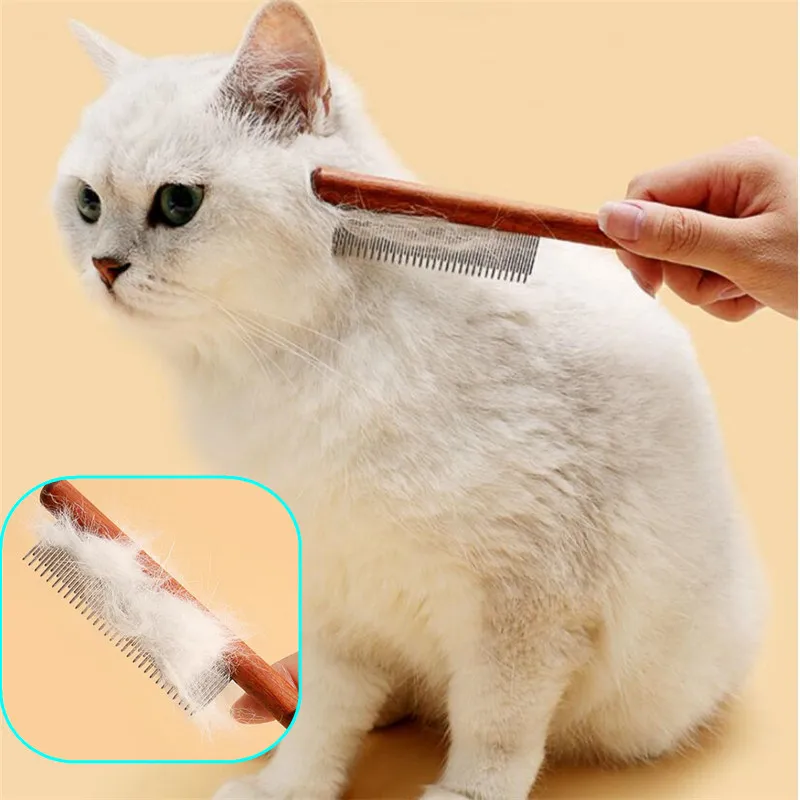

Cat Comb Stainless Steel Combs for Cat Hair Remover Wooden Handle Cats Combs Pet Grooming Short-haired Cats Brush Cleaning Tools