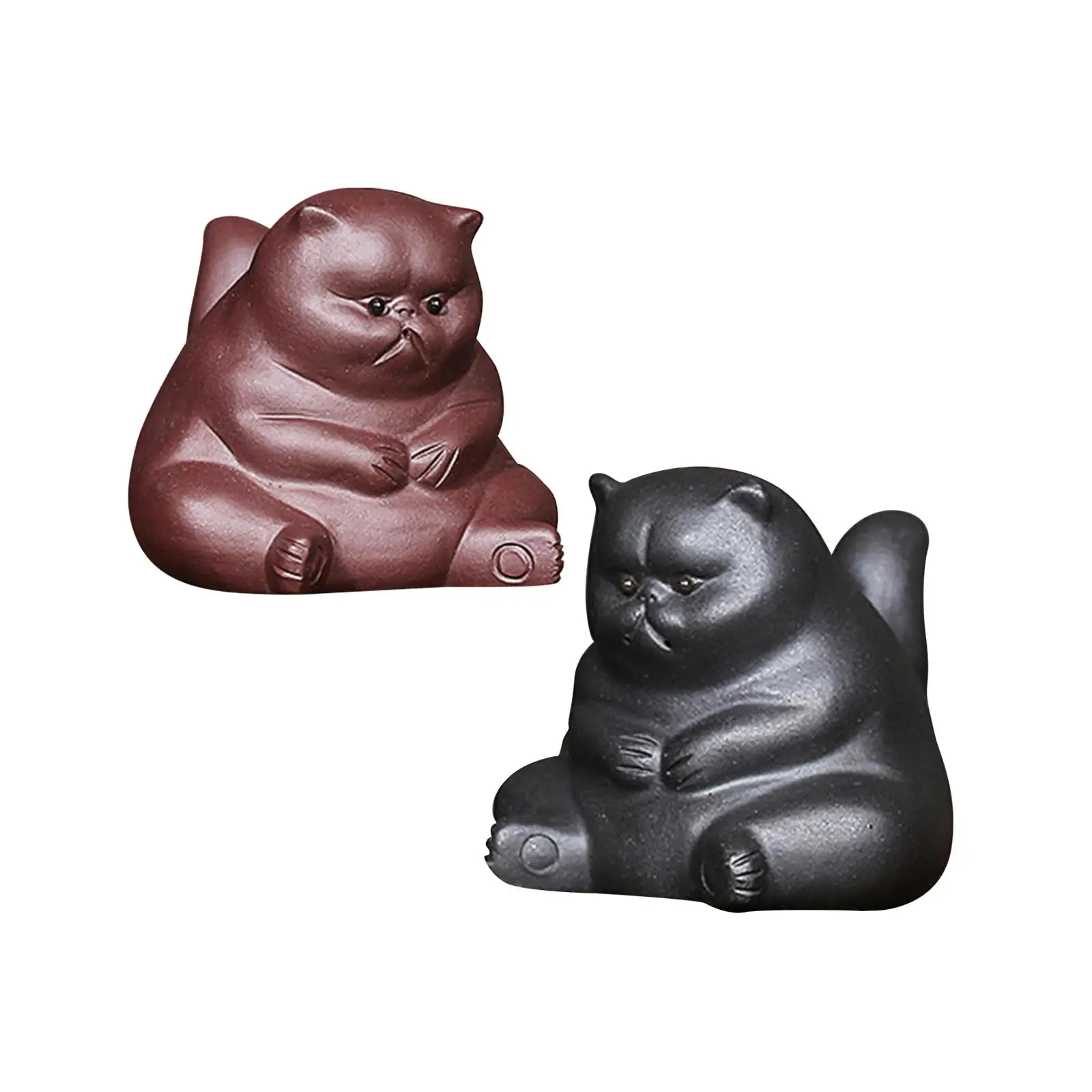 

Miniature Kitten Figurines Kitty Sculpture Mini Cat Statue Purple Clay Tea Pet for Dorm Bookshelf Inside Cabinet Living Room