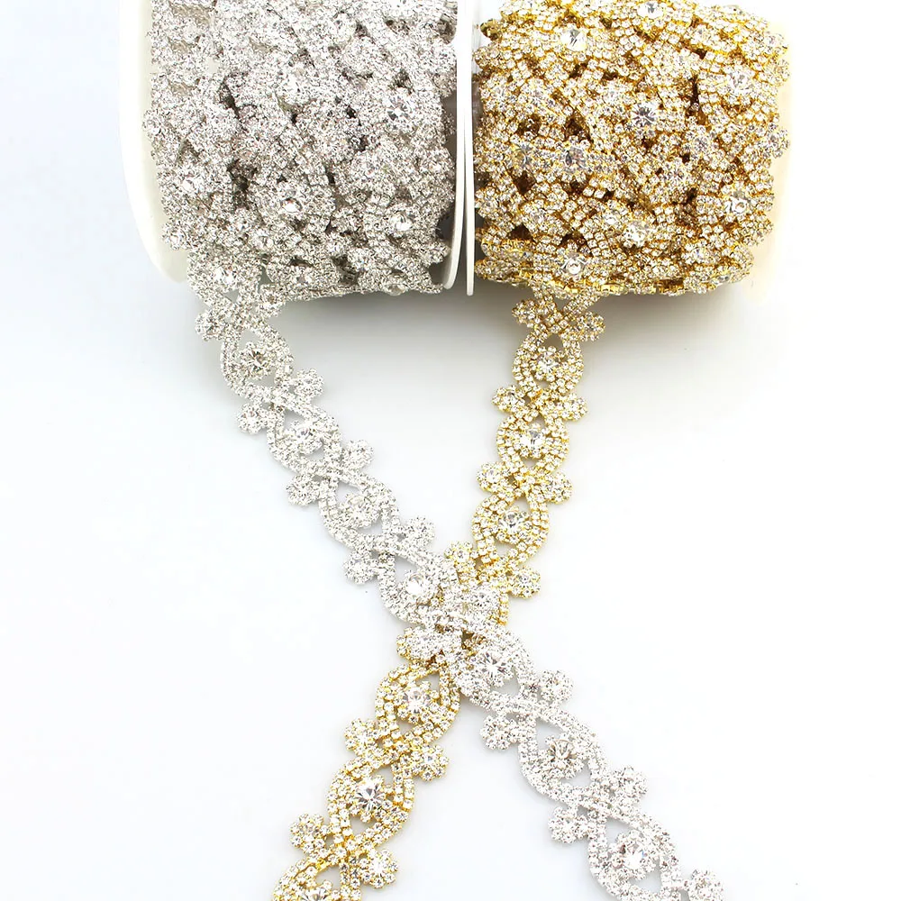 

Glitter crystal One yard X-shape AB color Symphony rhinestones trim metal chain Ribbon for dress bag shoes accessories DIY