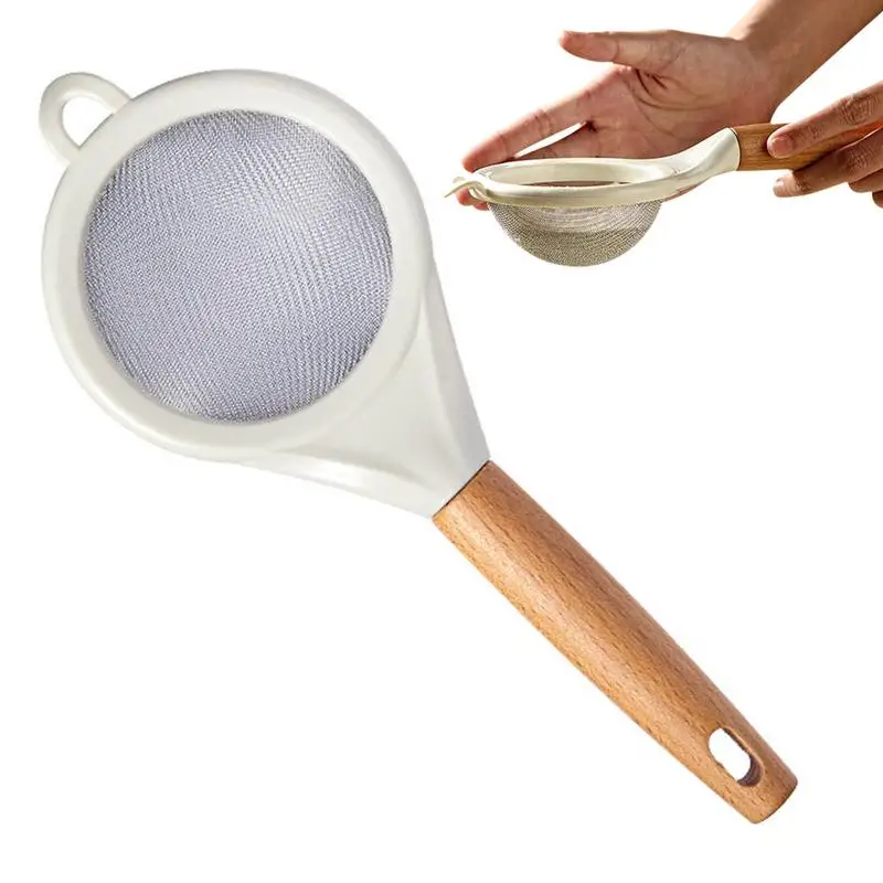 Fine Mesh Strainers Stainless Steel Flour Sieve Sifter For Rice Coffee Sugar Portable Fine Mesh Oil Strainer With Wooden Handle