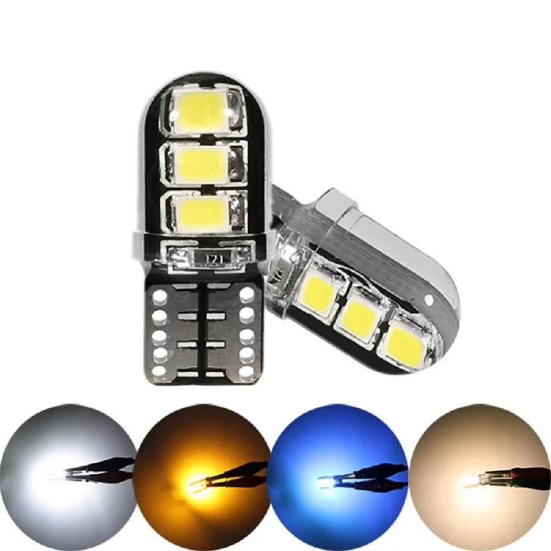 500PCS Wholesale T10 Silicone Case 6 SMD LED Car Reading Dome Lights W5W WY5W 6LED 6SMD Wedge Turn Side Lamps Parking Bulb 12V