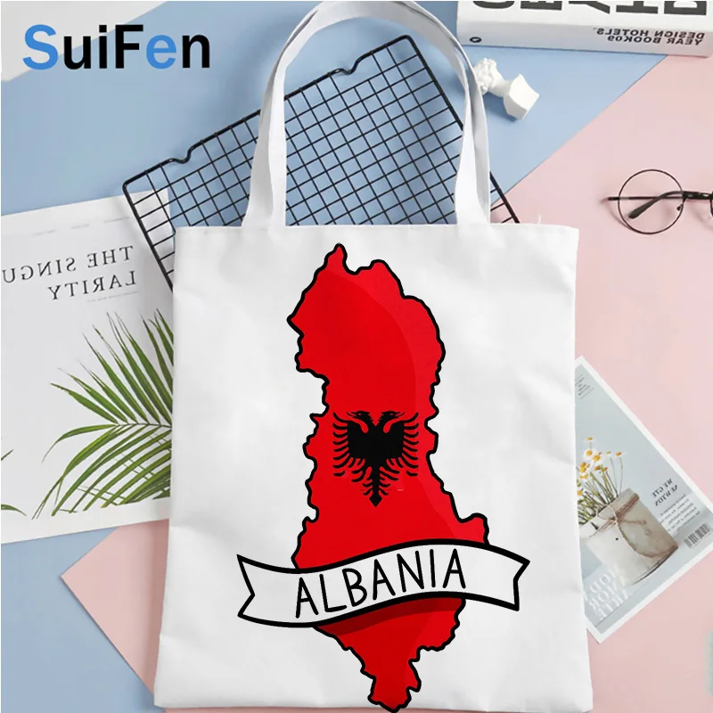 

Сумка для покупок из Албании, эко-сумка-тоут, Джутовая сумка, многоразовая хлопчатобумажная Холщовая Сумка, тканевая сумка на ремне