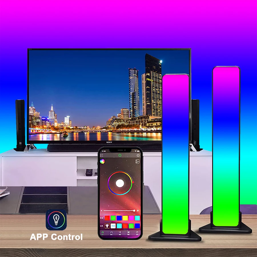 New RGB Music Backlights Sound Control Smart Night Light Bars Works with Bluetooth LED Light for Gaming TV Decoration Lamp