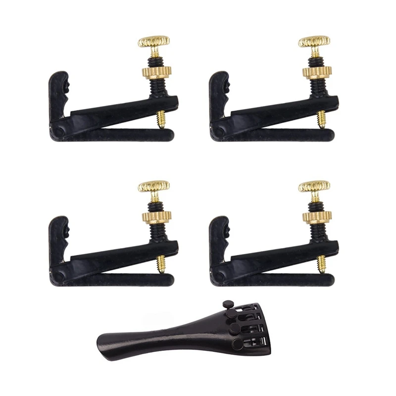 

HOT 5 Piece Violin Accessories: 4 Piece 3/4 - 4/4 Violin Fine Tuner String Plate & 1 Piece Aluminum Alloy 4/4 Violin Fiddle Tail