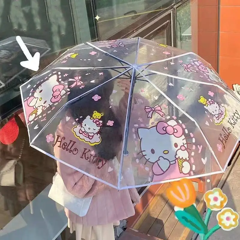 

Sanrioed hellokittu Umbrella kawaii Cartoon Cinnamoroll Student adult plastics Umbrella Fully automatic Folding umbrella Gifts