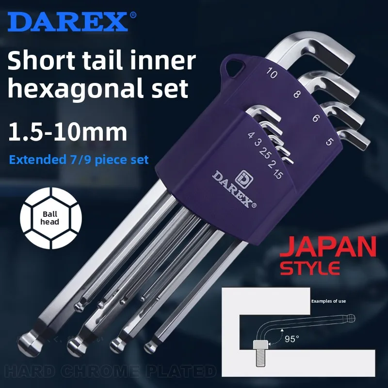 Фото Набор шестигранных ключей DAREX с шаровым наконечником и коротким хвостовиком, 7/9 предметов, профессиональный, для механиков №3