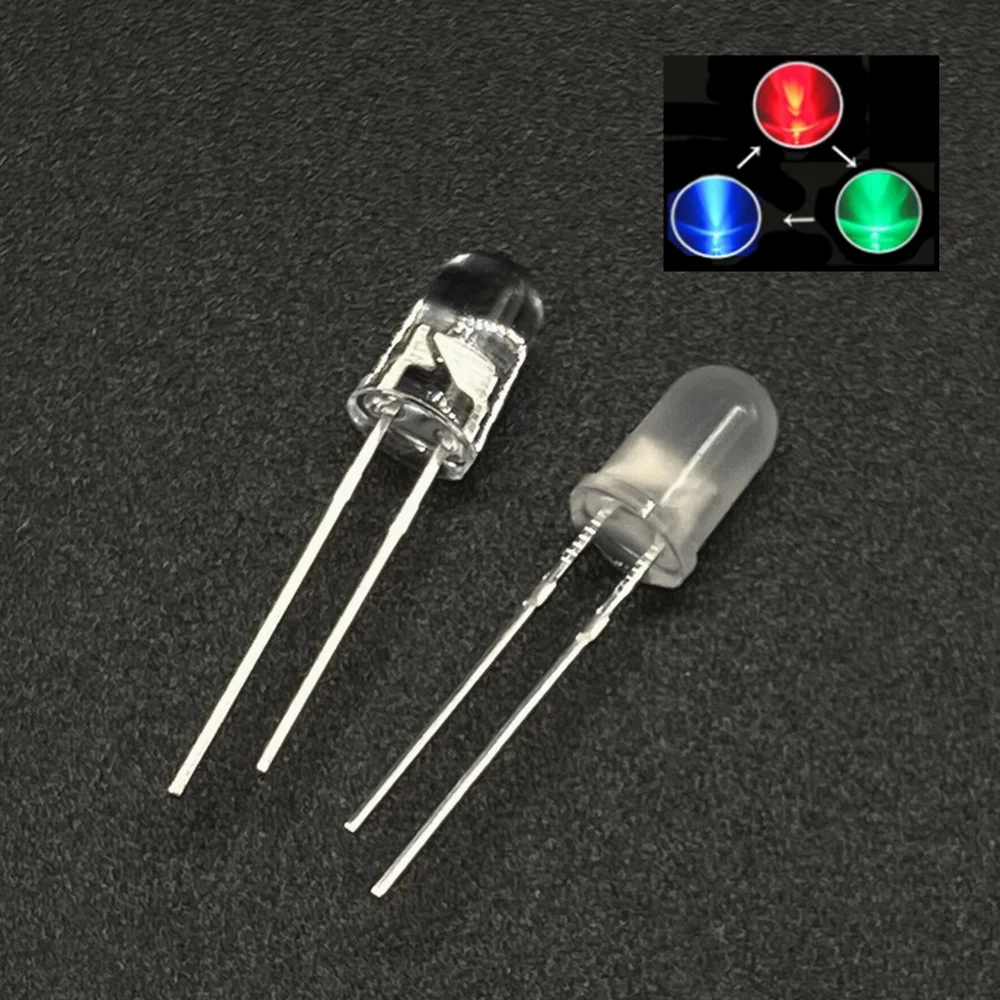 

Good Quality F5 F3 3mm 5mm Fast/Slow RGB Flash Red Green Blue Rainbow Multi Color Light Emitting Diode Round LED Full Color