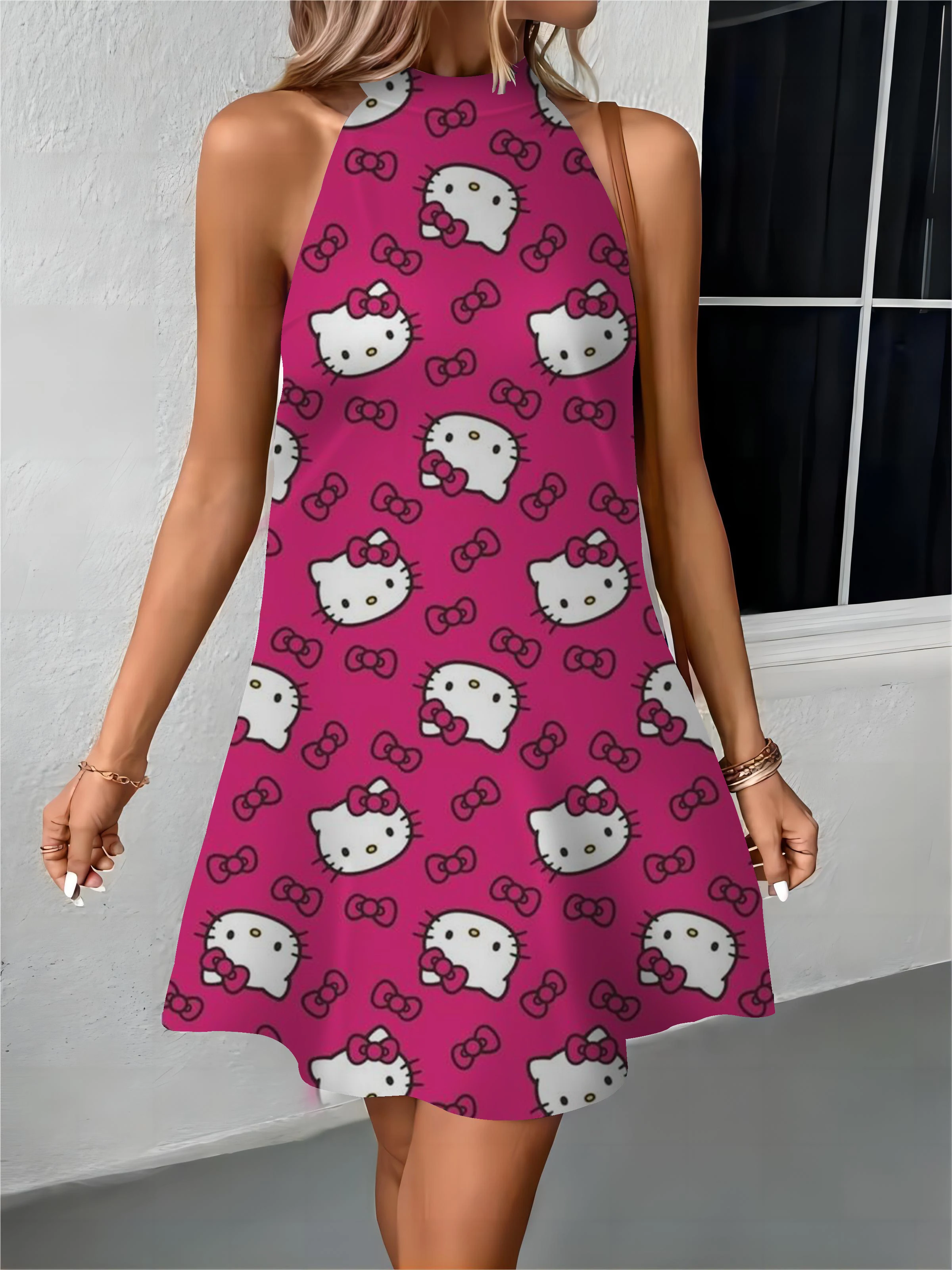 Robe de Plage Élégante avec Nminist потелы d Décolmétrage pour Femme Tablier Hello Kitty à la Mode ix Soirée Été 2024