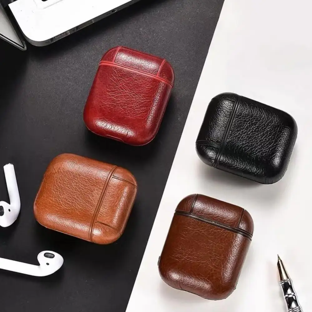 Solid Color Soft Protective Case Cover Faux Leather Shell for AirPods 2