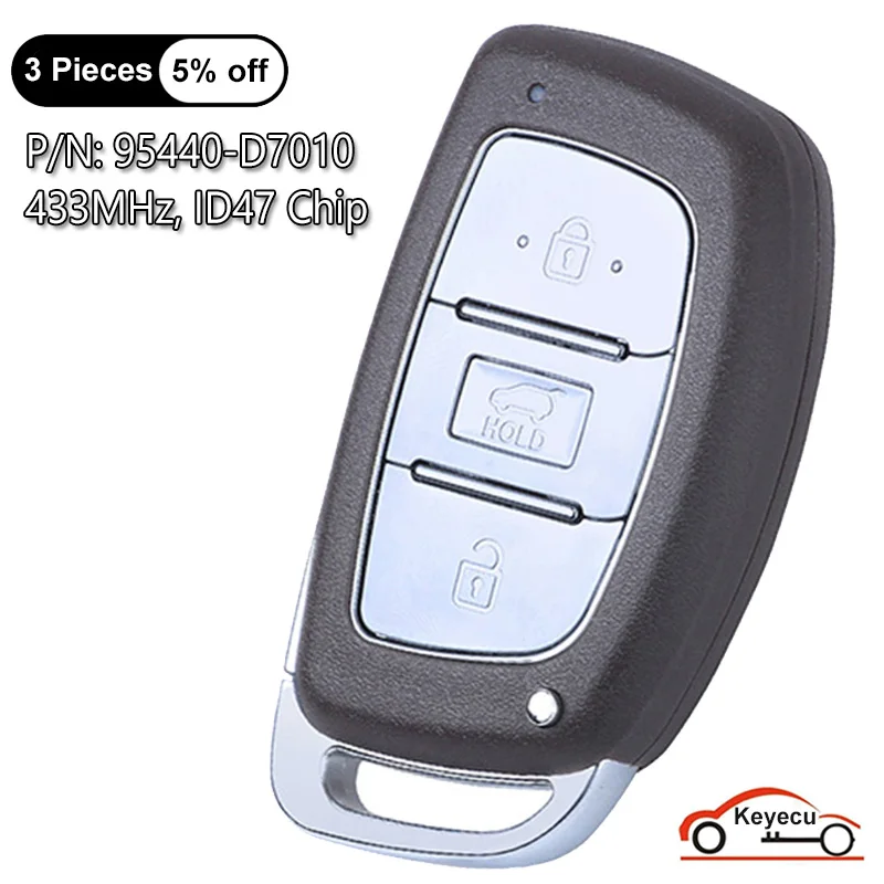 

KEYECU 3 Buttons 433MHz ID47 Chip for Hyundai Tucson 2019 2020 Auto Smart Remote Control Key Replacement Fob 95440-D7010