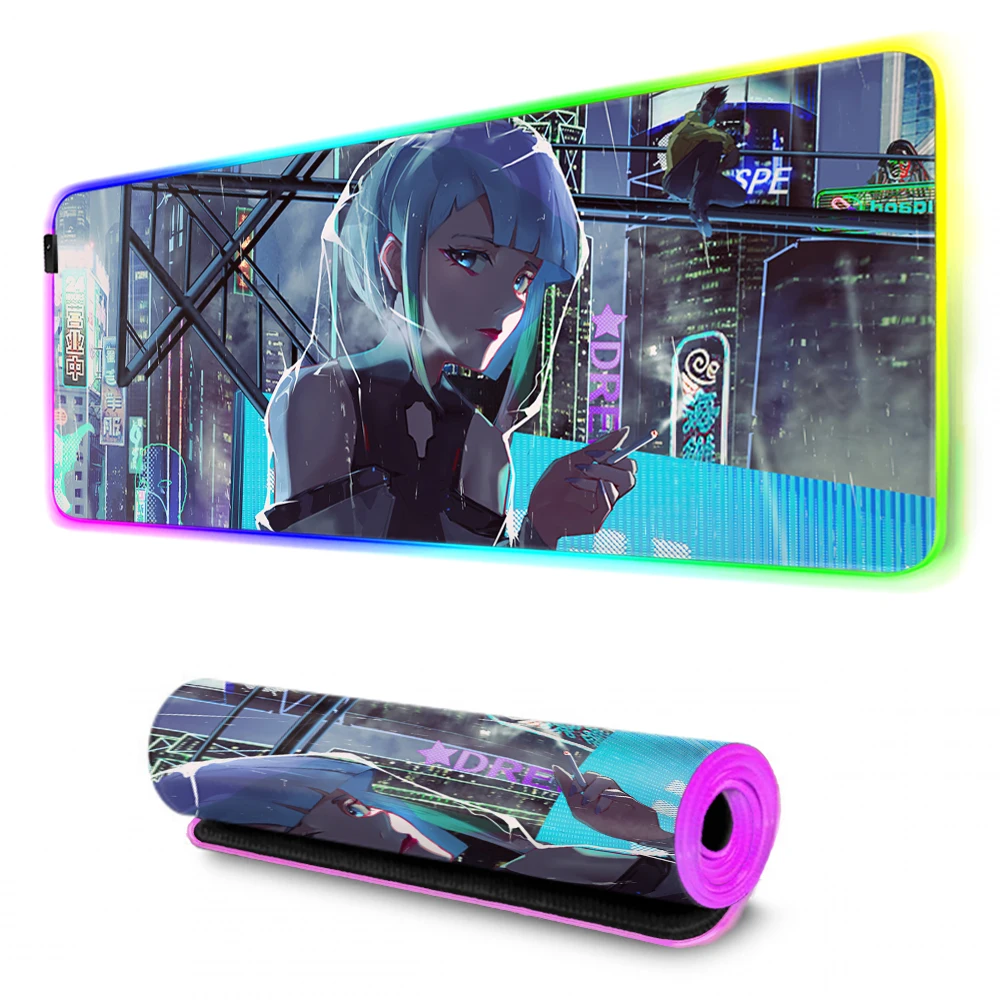 

Коврик для мыши в стиле аниме RGB, Настольный коврик в стиле киберпанк, компьютерный коврик для настольного компьютера, коврик для мыши, милые...