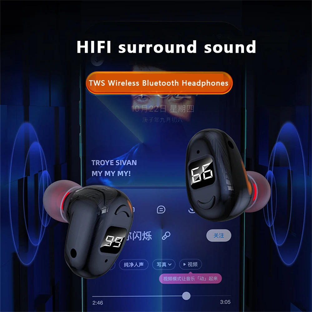 

Earphone 30.00g Stereo Surround Portable Mini Comfortable To Wear Noise Cancellation Headphone Wireless Headset 300mah