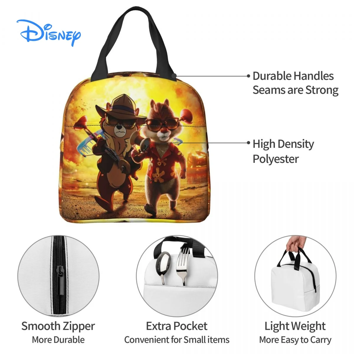 Disney Movie Chip n Dale Insulated Lunch Bag for School Kids Office Sac Lunch Portable Thermal Cooler Lunch Box Handbag Gift images - 6