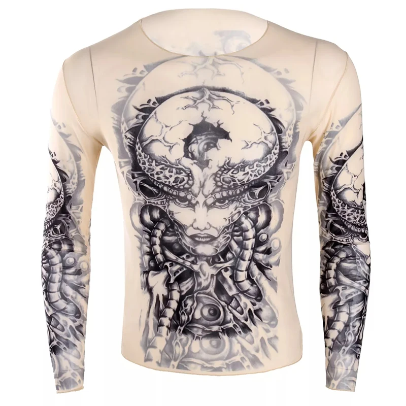 Фото Trend Realistic Tattoo Graphic T Shirt For Men Spring Autumn Fashion 3D Printed Long Sleeve T-shirt Cool Streetwear Loose Tops №2