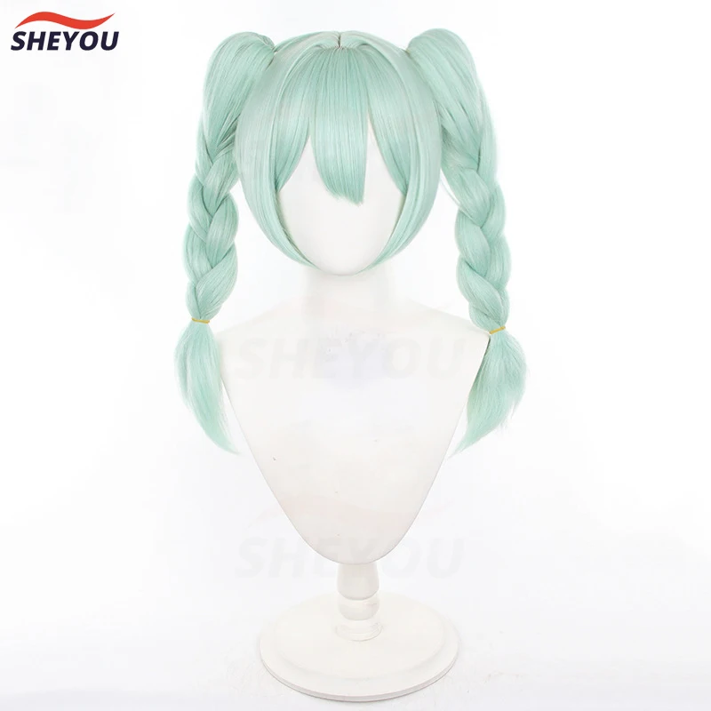 Парик для косплея зайчика Miku зеленые длинные термостойкие искусственные волосы