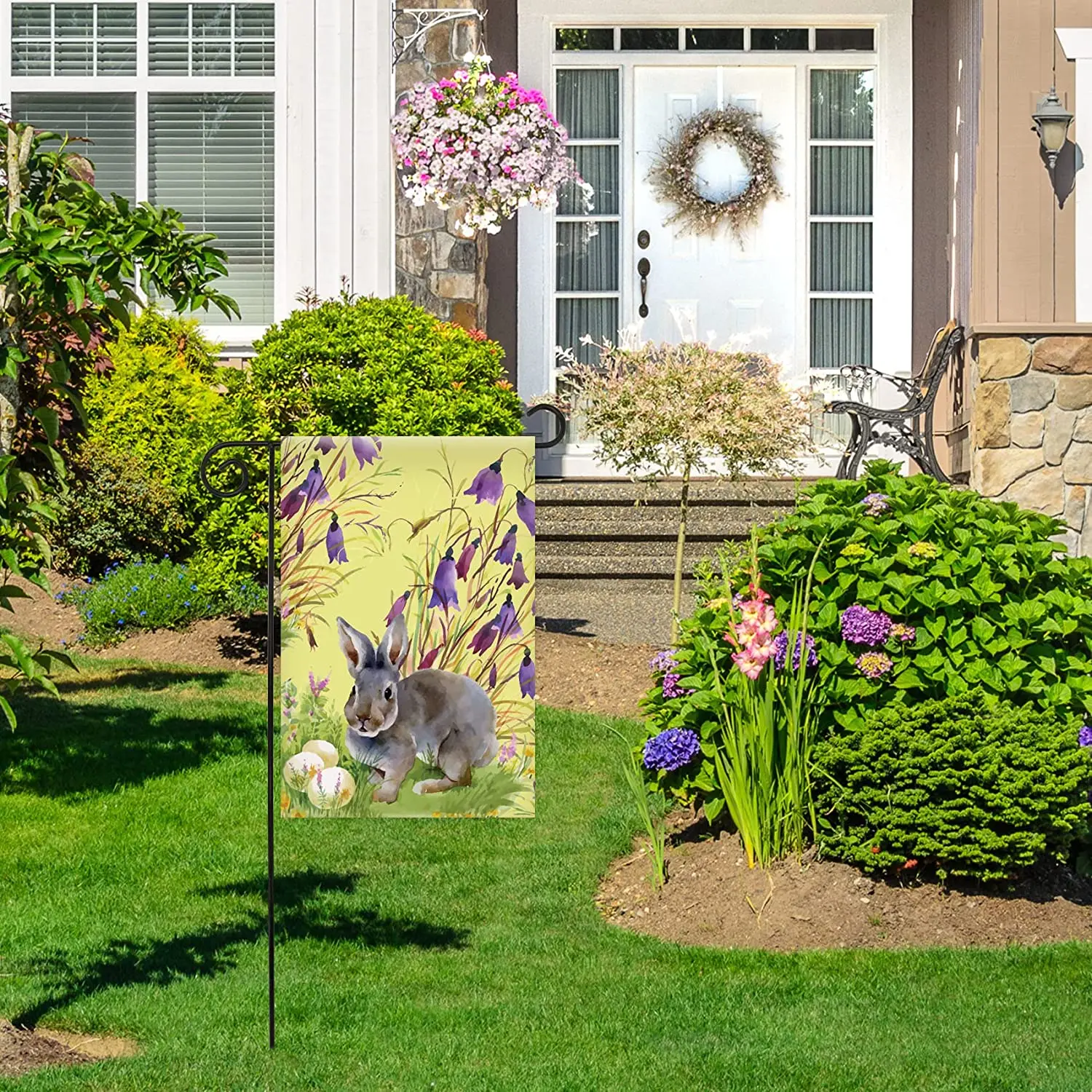 

Easter Bunny Eggs Double Sided Spring Flower Garden Flag Banner for Outside House Yard Home Decorative