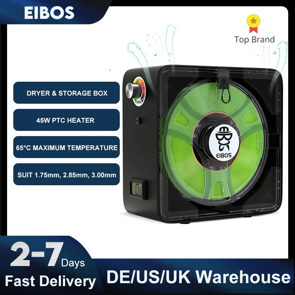 EIBOS-secador de filamentos para impresora 3D, caja seca con ventilador Compatible con nailon PVA, PLA, PETG, TPU, 1,75mm, 2,85mm, 3,0mm, caja de almacenamiento