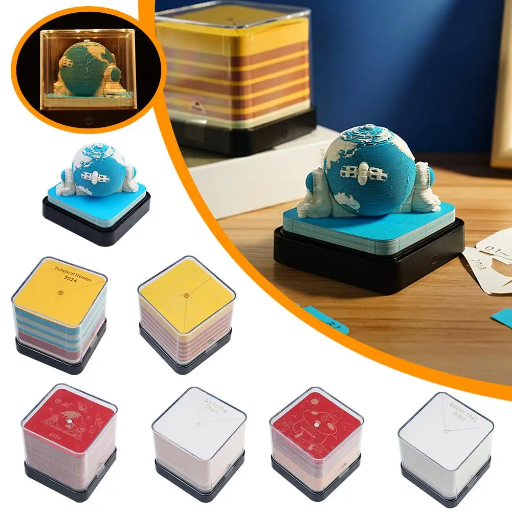 

Настольный календарь с подсветкой 2024, календарь, блокнот для записей, 3D украшение, стол, дерево, дом, блокнот, календарь, креативные Романтические заметки J6M8