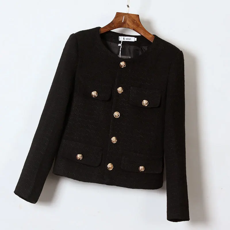 

Autumn Y2k Streetwear Jackets Woolen Short Coats Winter Tweed Jacket Coat Women Clothing Fashion Vintage Outwear Crop Tops