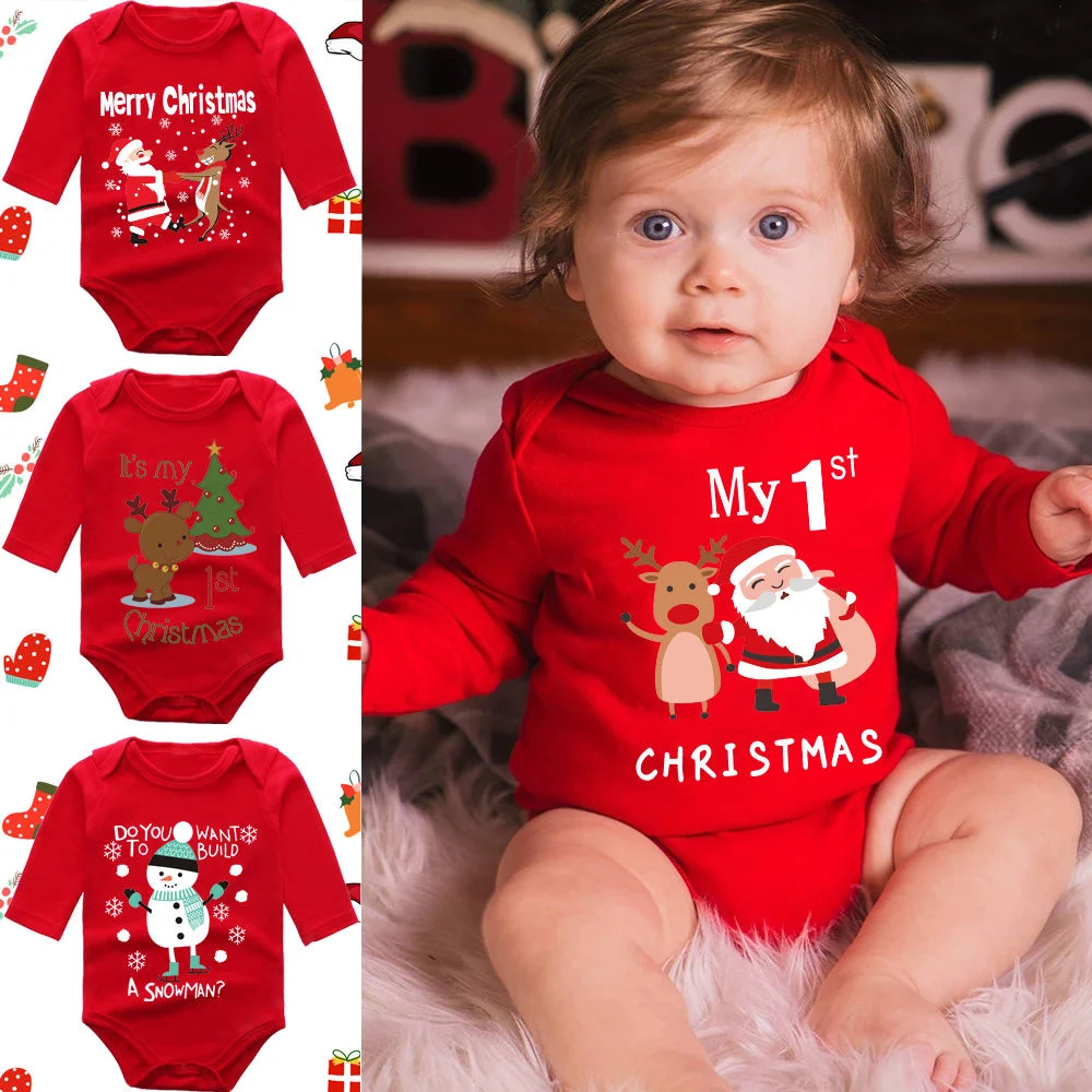 

Рождественские боди, Рождественский детский красный хлопковый комбинезон с длинным рукавом для новорожденных, Новогодняя одежда для малышей